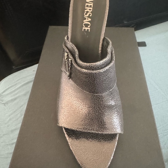 Versace Women's Metallic Heeled Mules - Picture 2 of 3